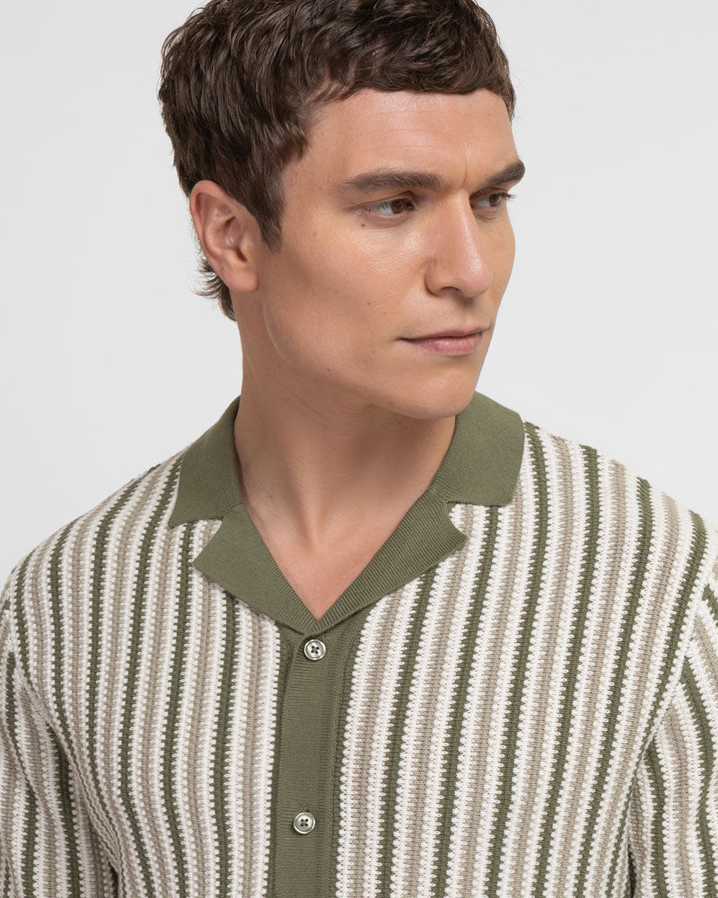 Feltham - Tonal Stripe Knitted Short Sleeve Shirt