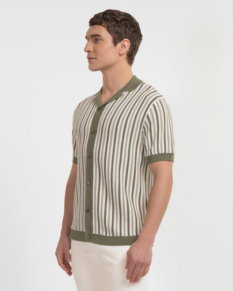 Feltham - Tonal Stripe Knitted Short Sleeve Shirt
