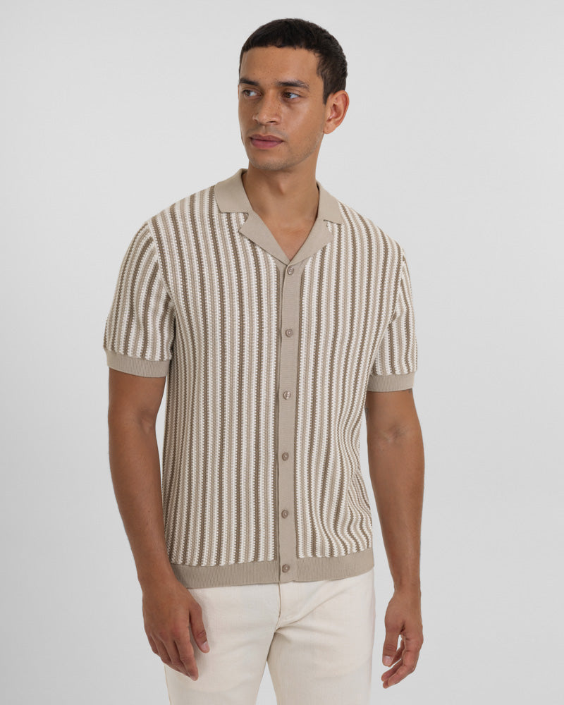 Feltham - Tonal Stripe Knitted Short Sleeve Shirt