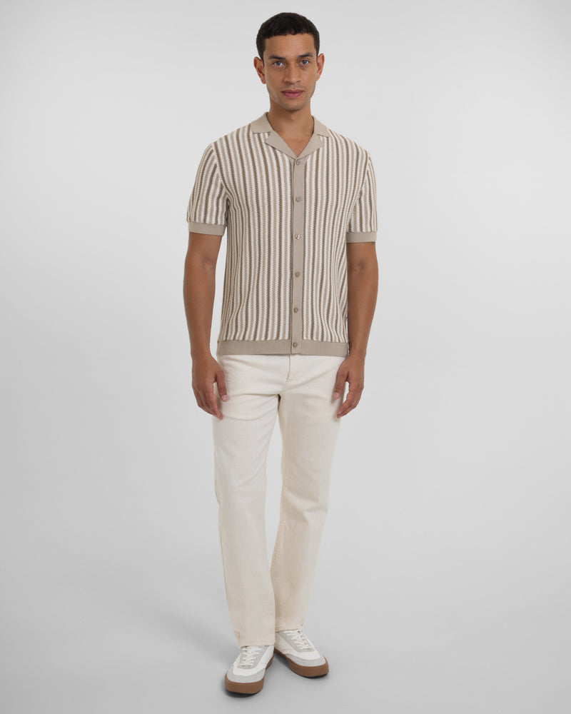 Feltham - Tonal Stripe Knitted Short Sleeve Shirt