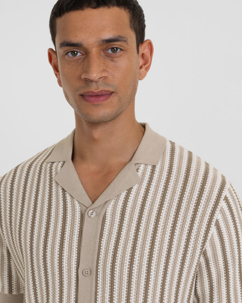 Feltham - Tonal Stripe Knitted Short Sleeve Shirt