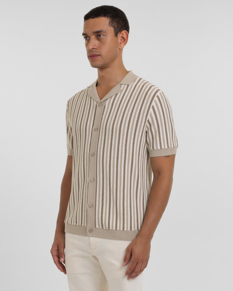 Feltham - Tonal Stripe Knitted Short Sleeve Shirt