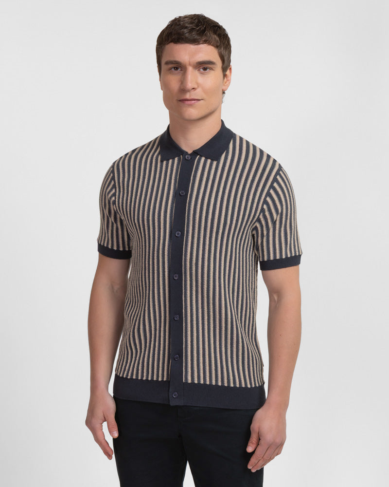 Grove - Textured Stripe Knitted Short Sleeve Shirt