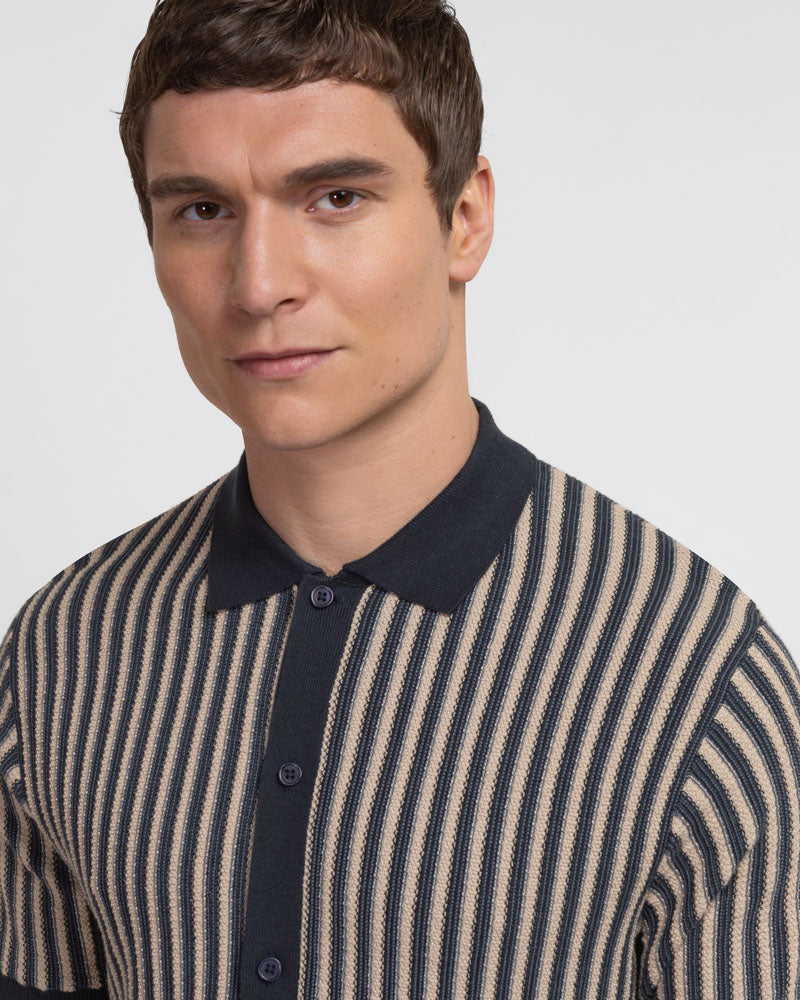 Grove - Textured Stripe Knitted Short Sleeve Shirt