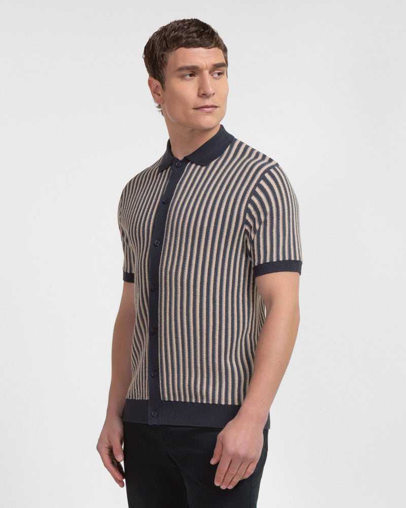 Grove - Textured Stripe Knitted Short Sleeve Shirt