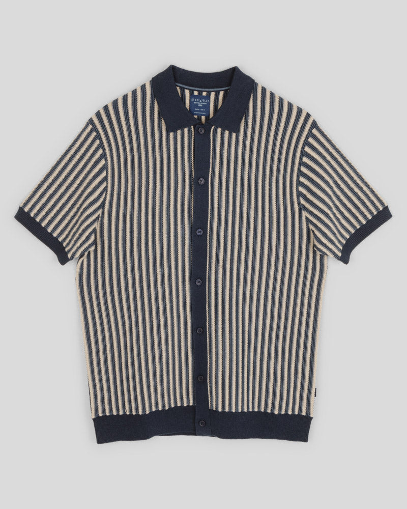 Steel & Jelly Men's Grove Textured Stripe Knitted Short Sleeve Shirt Steel & Jelly Men's Grove Textured Stripe Knitted Short Sleeve Shirt