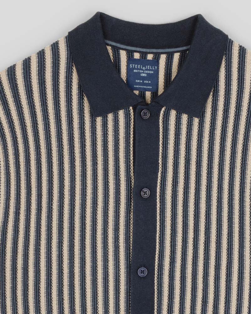Steel & Jelly Men's Grove Textured Stripe Knitted Short Sleeve Shirt