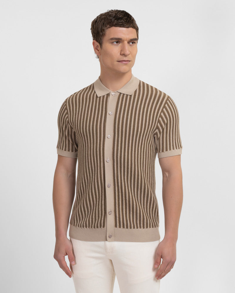 Grove - Textured Stripe Knitted Short Sleeve Shirt
