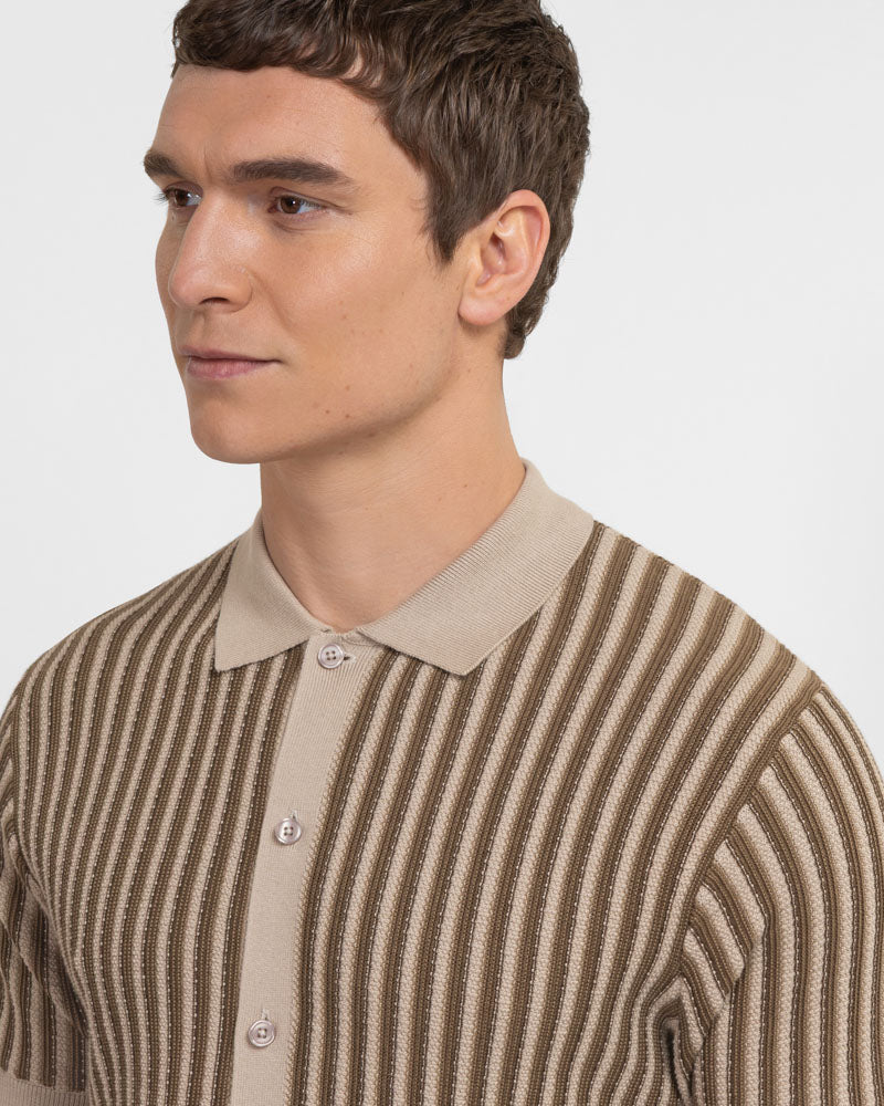 Grove - Textured Stripe Knitted Short Sleeve Shirt