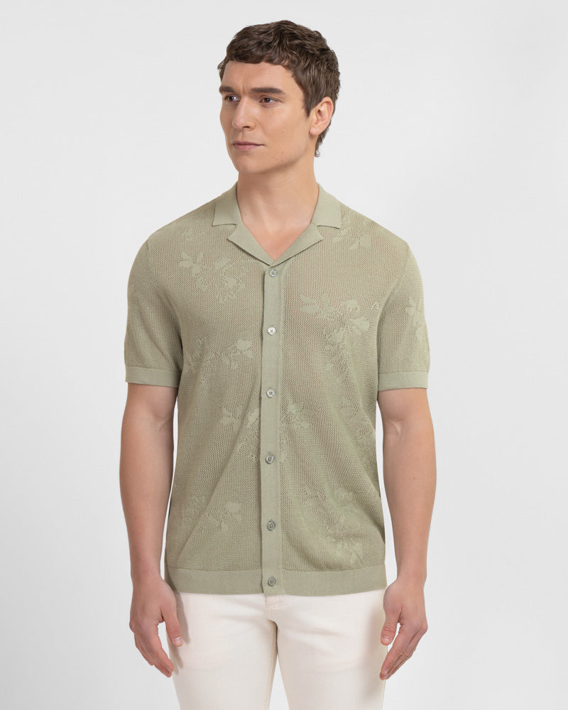 Farringdon - Leaf Texture Open Knit Short Sleeve Shirt