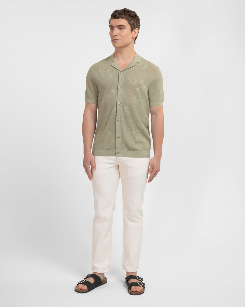 Farringdon - Leaf Texture Open Knit Short Sleeve Shirt
