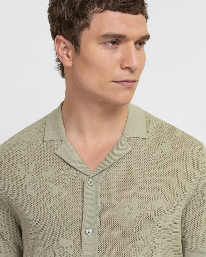Farringdon - Leaf Texture Open Knit Short Sleeve Shirt