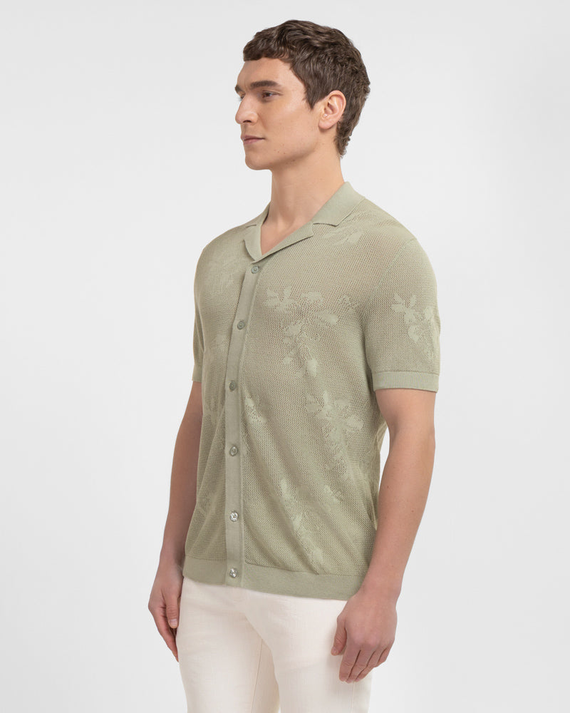 Farringdon - Leaf Texture Open Knit Short Sleeve Shirt