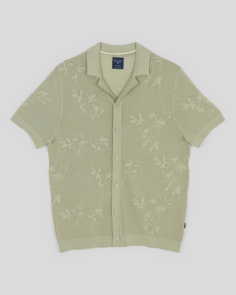 Farringdon - Leaf Texture Open Knit Short Sleeve Shirt