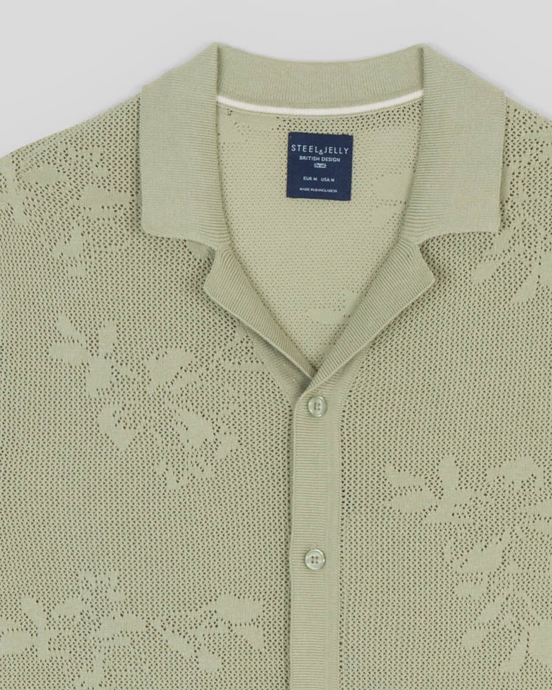 Farringdon - Leaf Texture Open Knit Short Sleeve Shirt