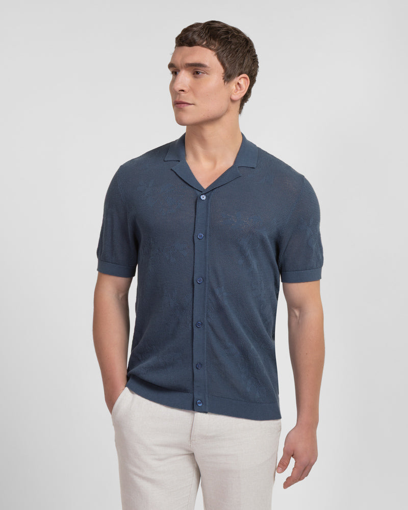 Farringdon - Leaf Texture Open Knit Short Sleeve Shirt