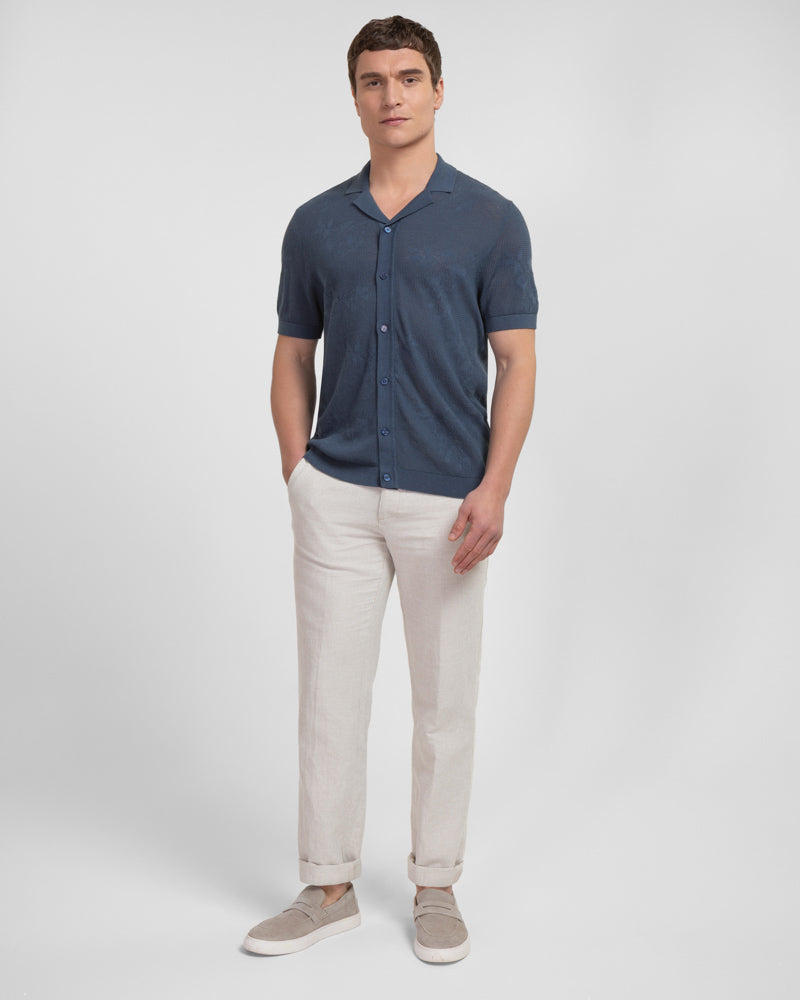 Farringdon - Leaf Texture Open Knit Short Sleeve Shirt