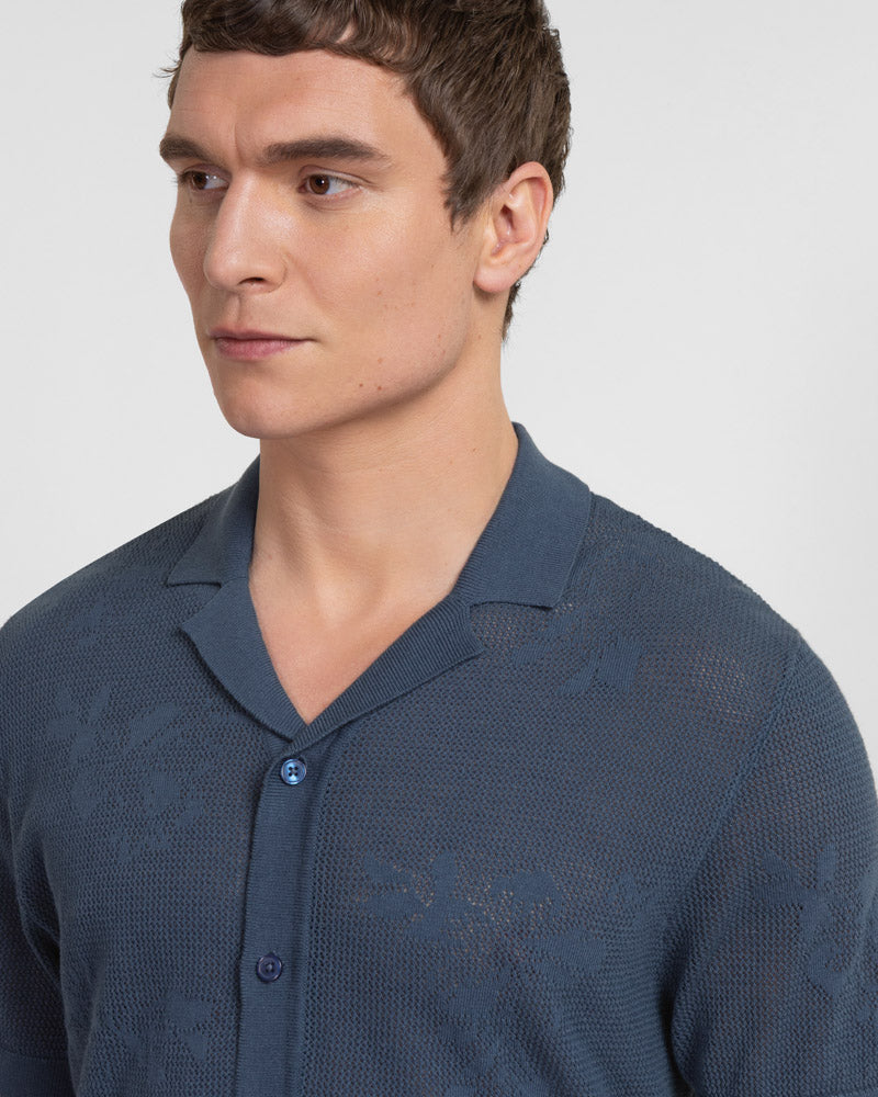 Farringdon - Leaf Texture Open Knit Short Sleeve Shirt