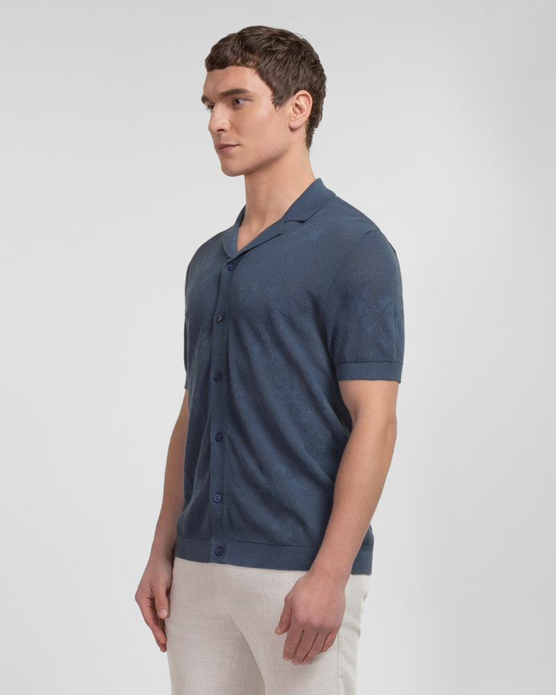 Farringdon - Leaf Texture Open Knit Short Sleeve Shirt