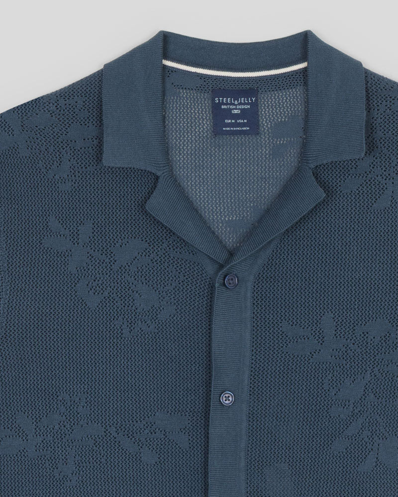 Farringdon - Leaf Texture Open Knit Short Sleeve Shirt