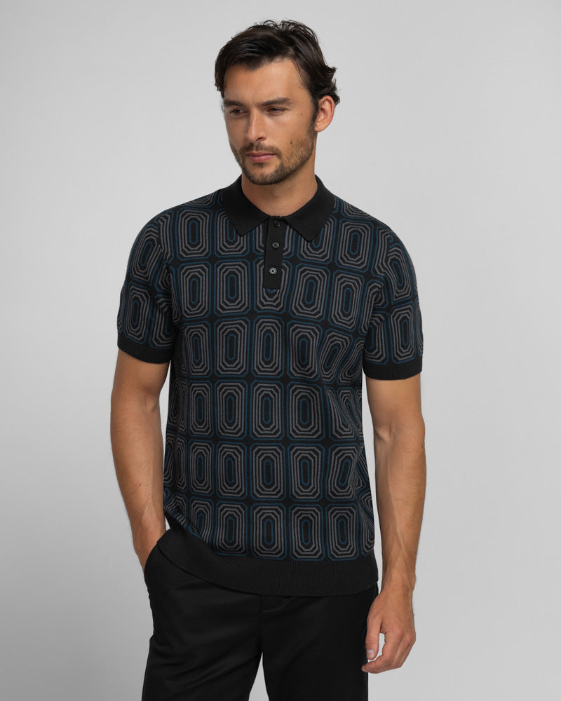Kelsall - Retro Print Knitted Polo Shirt