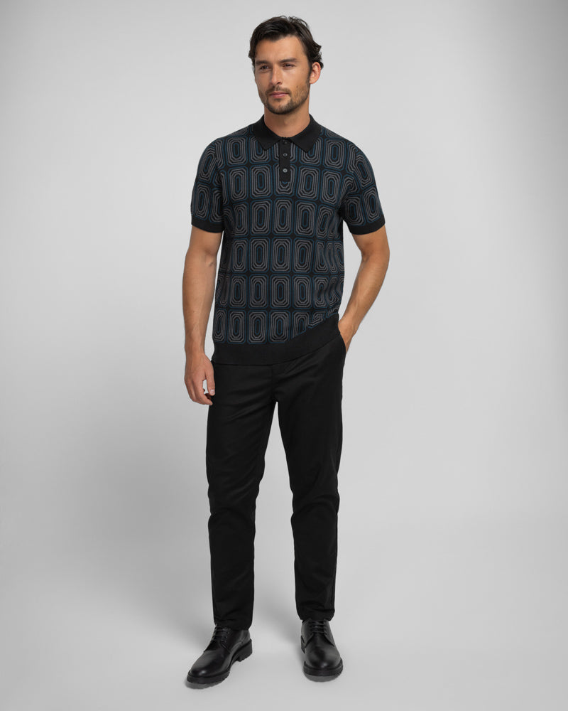 Kelsall - Retro Print Knitted Polo Shirt