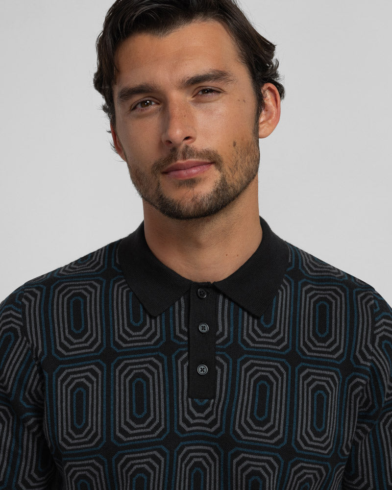 Kelsall - Retro Print Knitted Polo Shirt