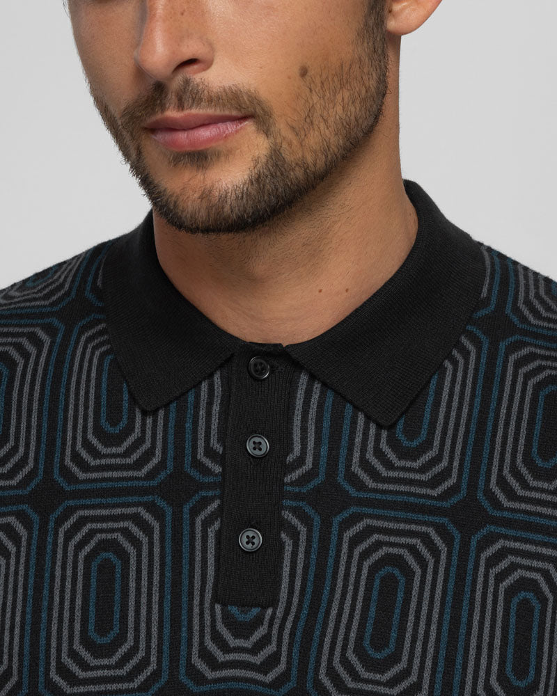 Kelsall - Retro Print Knitted Polo Shirt