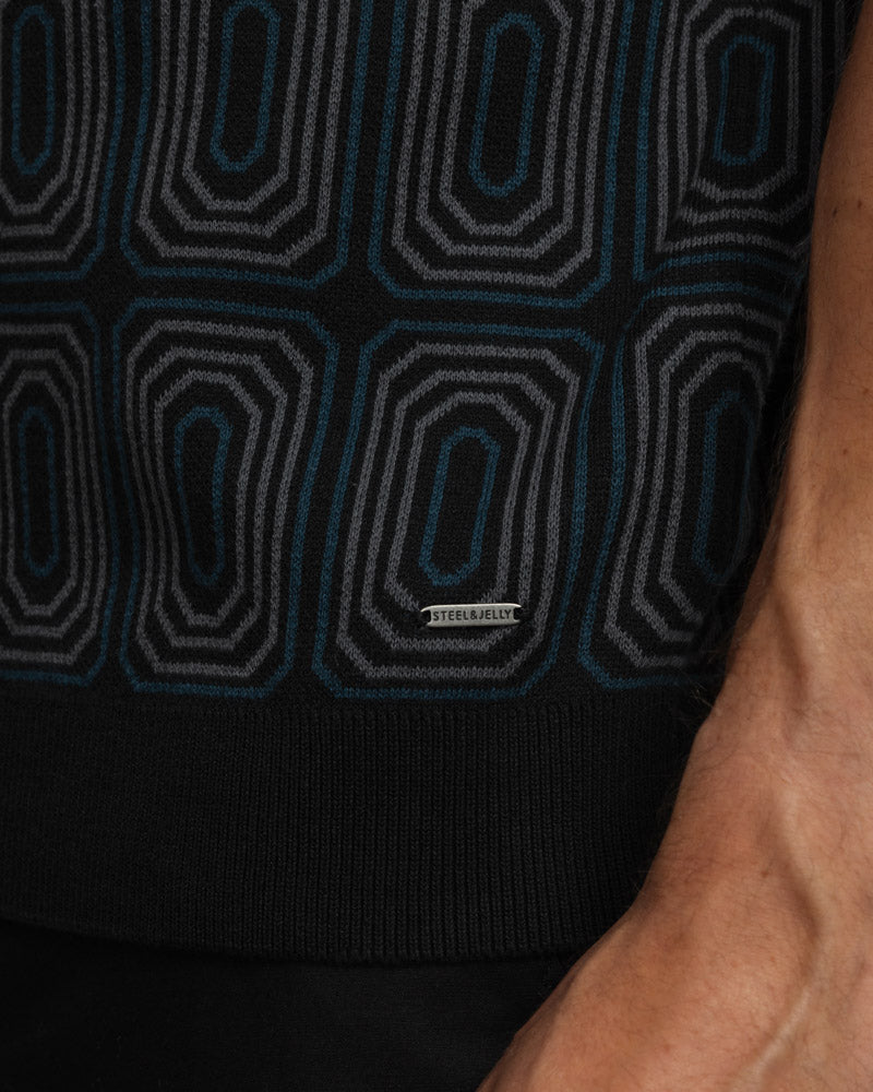 Kelsall - Retro Print Knitted Polo Shirt