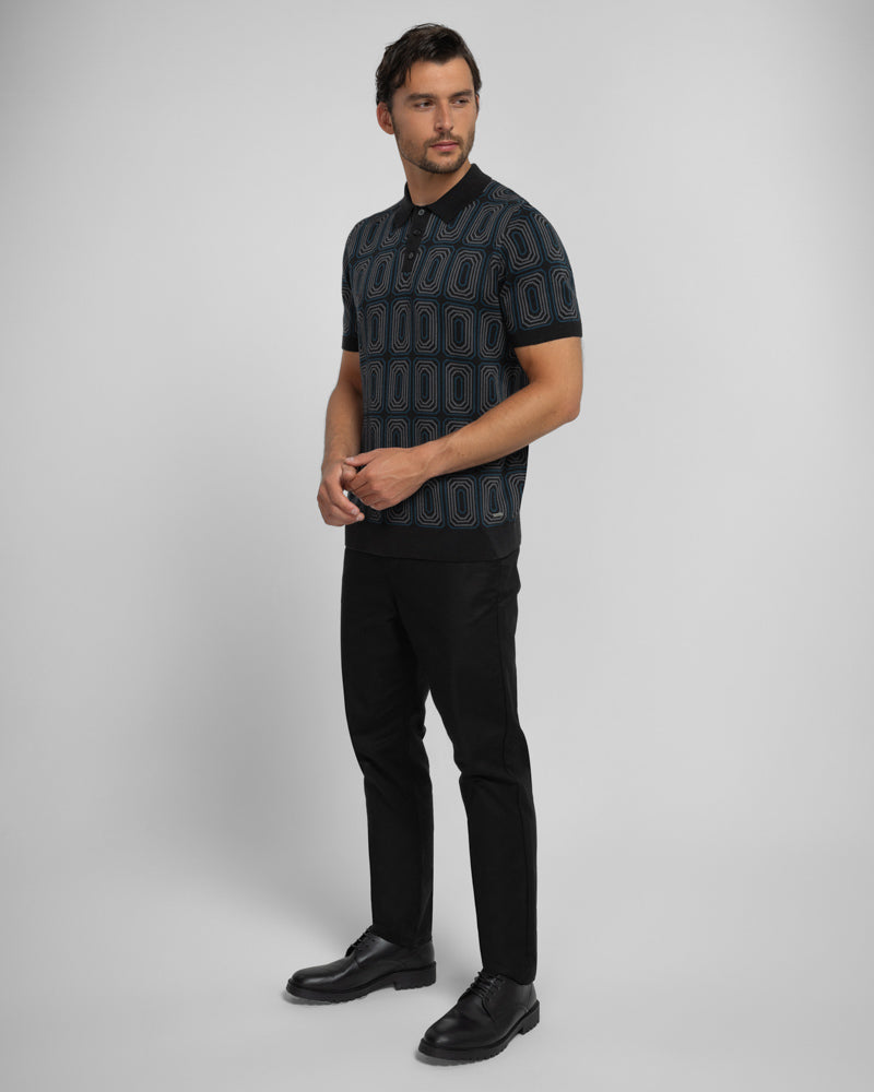 Kelsall - Retro Print Knitted Polo Shirt