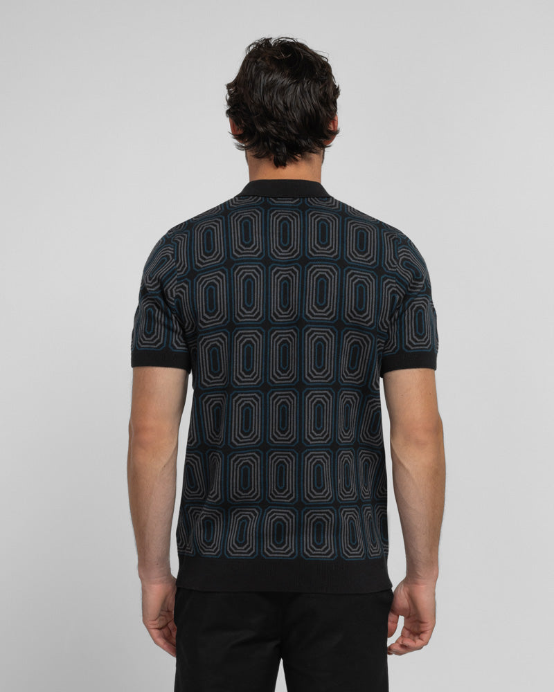 Kelsall - Retro Print Knitted Polo Shirt