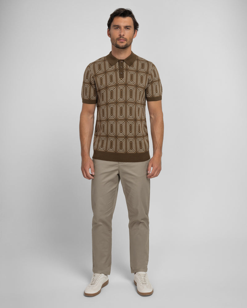 Kelsall - Retro Print Knitted Polo Shirt