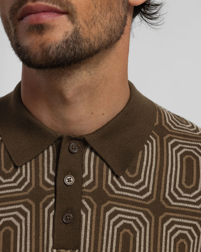 Kelsall - Retro Print Knitted Polo Shirt