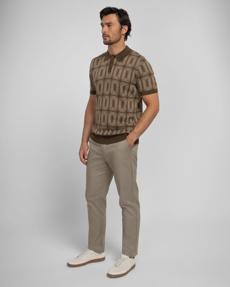 Kelsall - Retro Print Knitted Polo Shirt