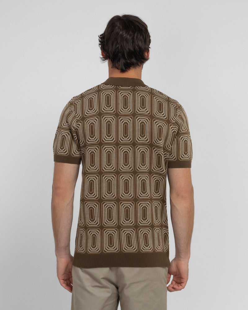 Kelsall - Retro Print Knitted Polo Shirt