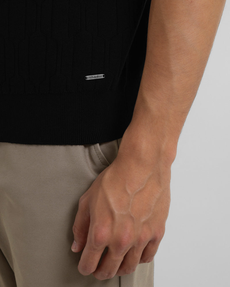 Tarvin - Geo Texture Knitted Polo Shirt