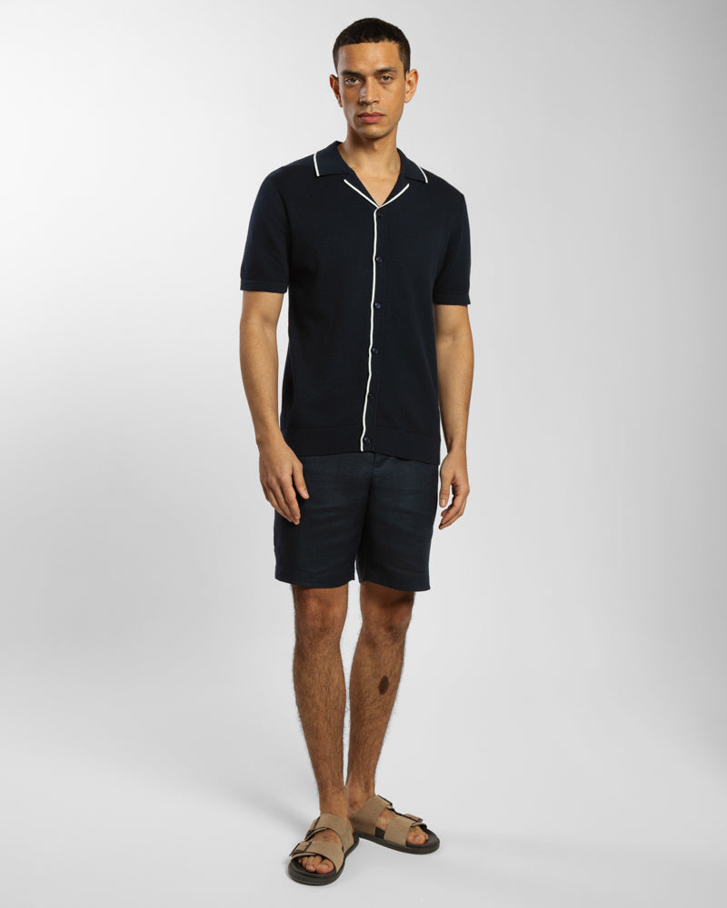 Knitted Short Sleeve Shirt With Contrast Tipping