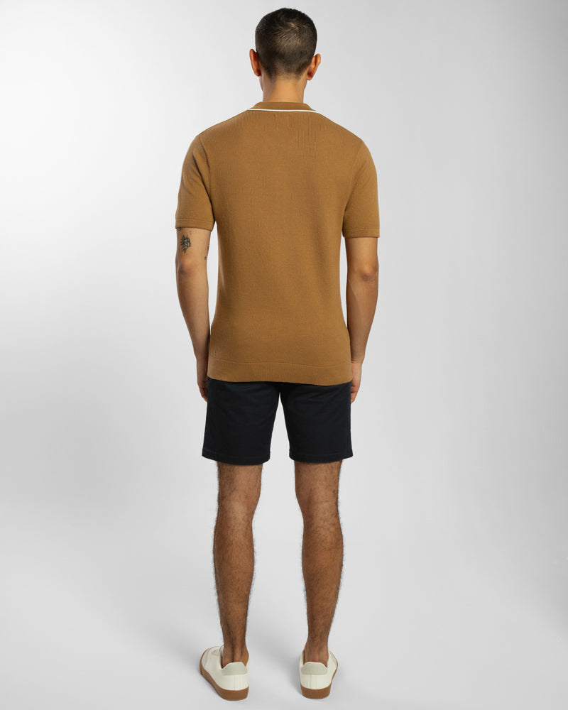 Knitted Short Sleeve Shirt With Contrast Tipping