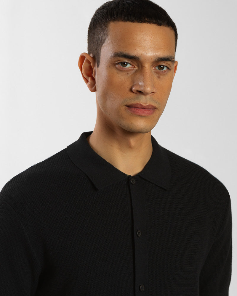 Textured Knitted Polo Shirt