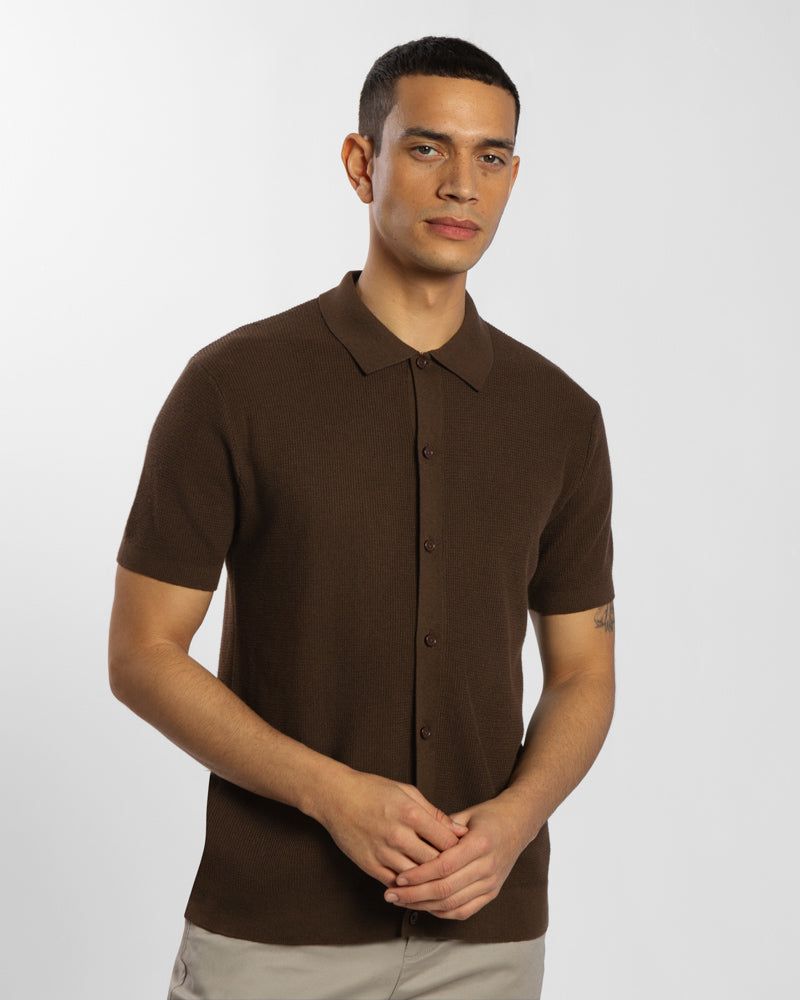 Textured Knitted Polo Shirt