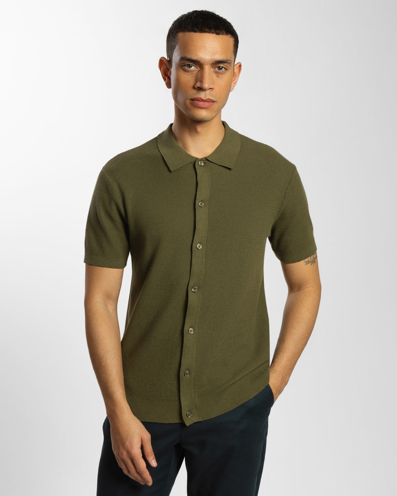 Textured Knitted Polo Shirt