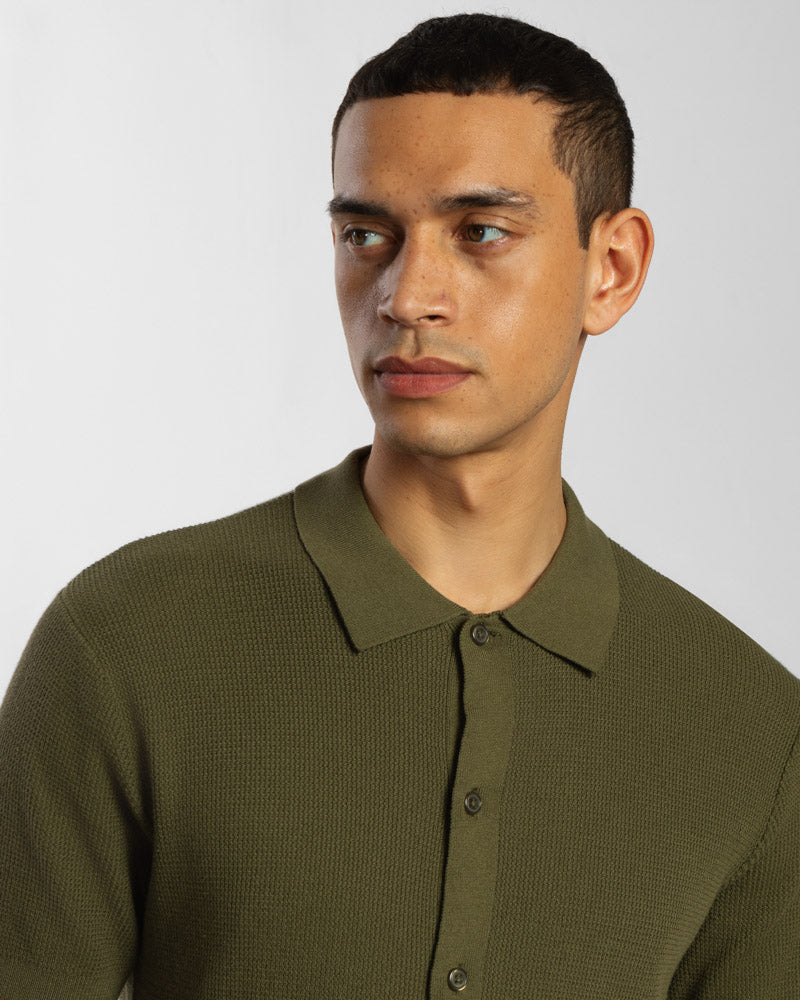 Textured Knitted Polo Shirt