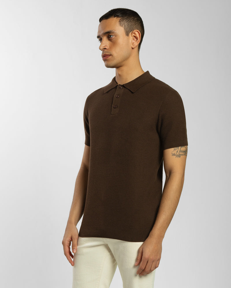 Waffle Textured Knitted Polo Shirt