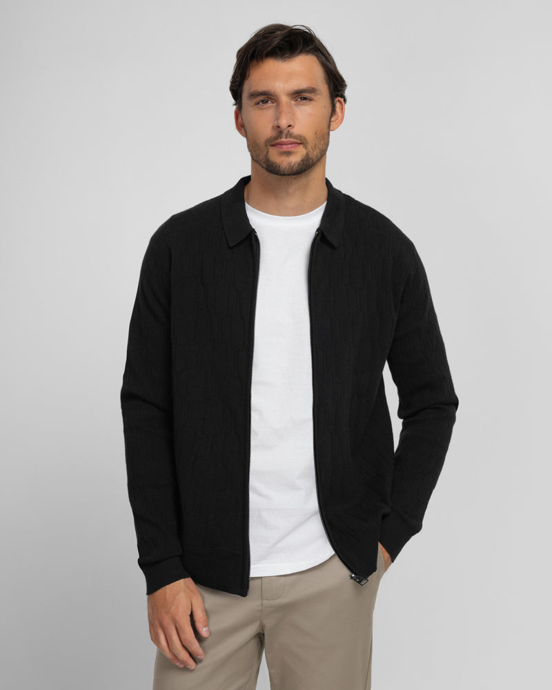 Aston - Geometric Knitted Zip-Through Cardigan