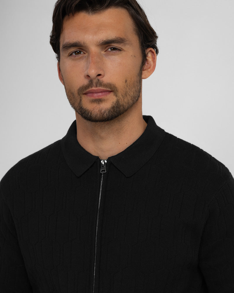 Aston - Geometric Knitted Zip-Through Cardigan