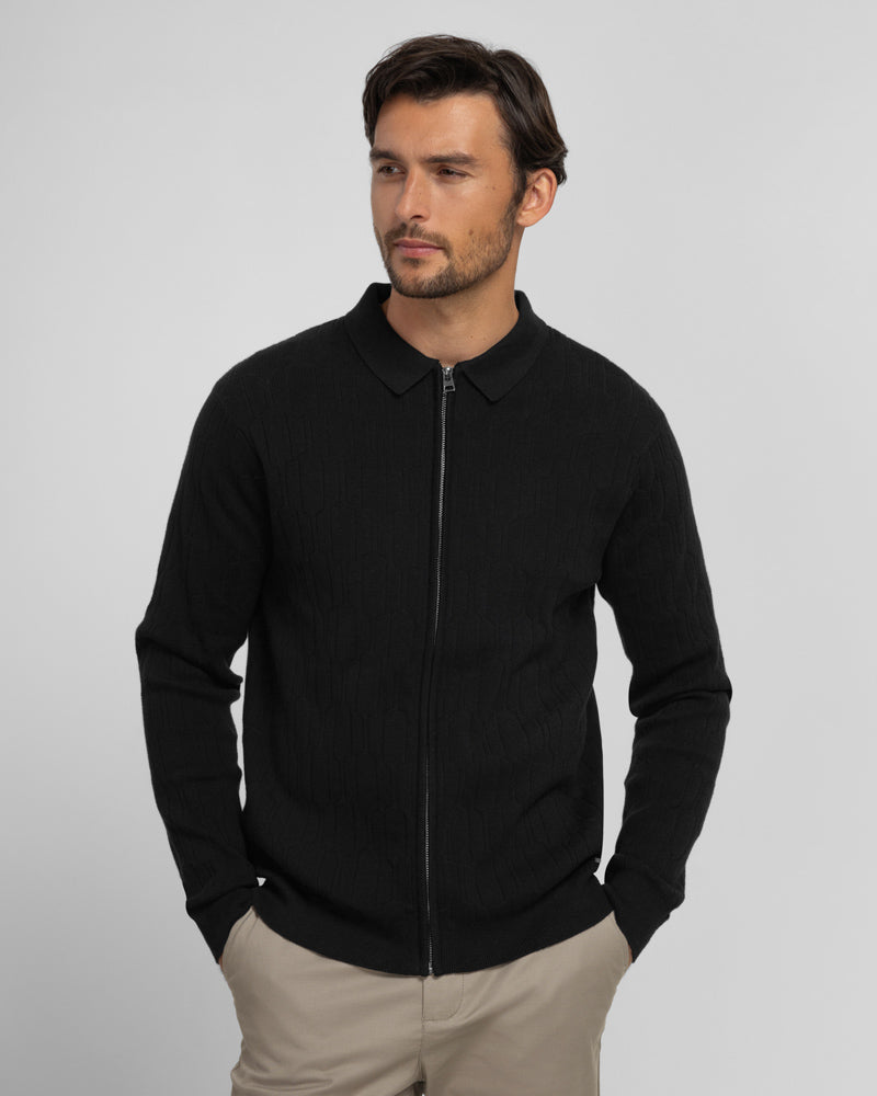 Aston - Geometric Knitted Zip-Through Cardigan