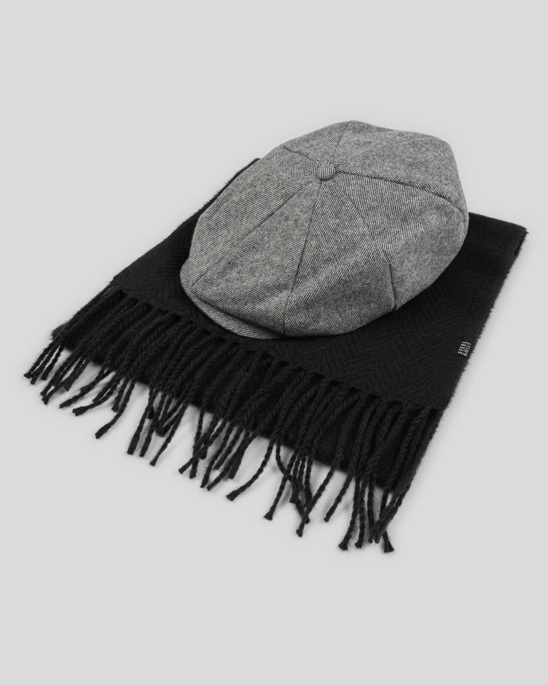 Steel & Jelly Men’s Cootham Twill Flat Cap & Herringbone Textured Scarf Set