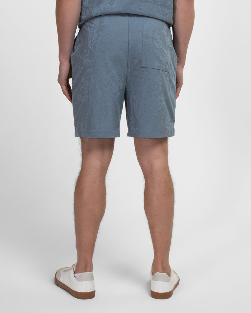 Kenton – Paisley Texture Jersey Short Sleeve Shirt & Short Set Blue