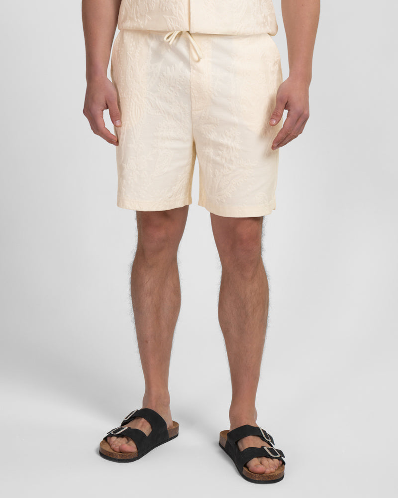 Kenton – Paisley Texture Jersey Short Sleeve Shirt & Short Set Ecru