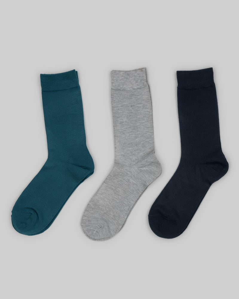 3 Pack Blue, Grey & Navy Bamboo Blend Socks